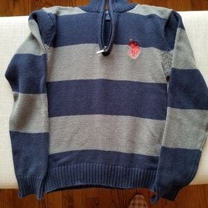 Ralph Lauren Polo Blue Gray Striped Sweater knit 8